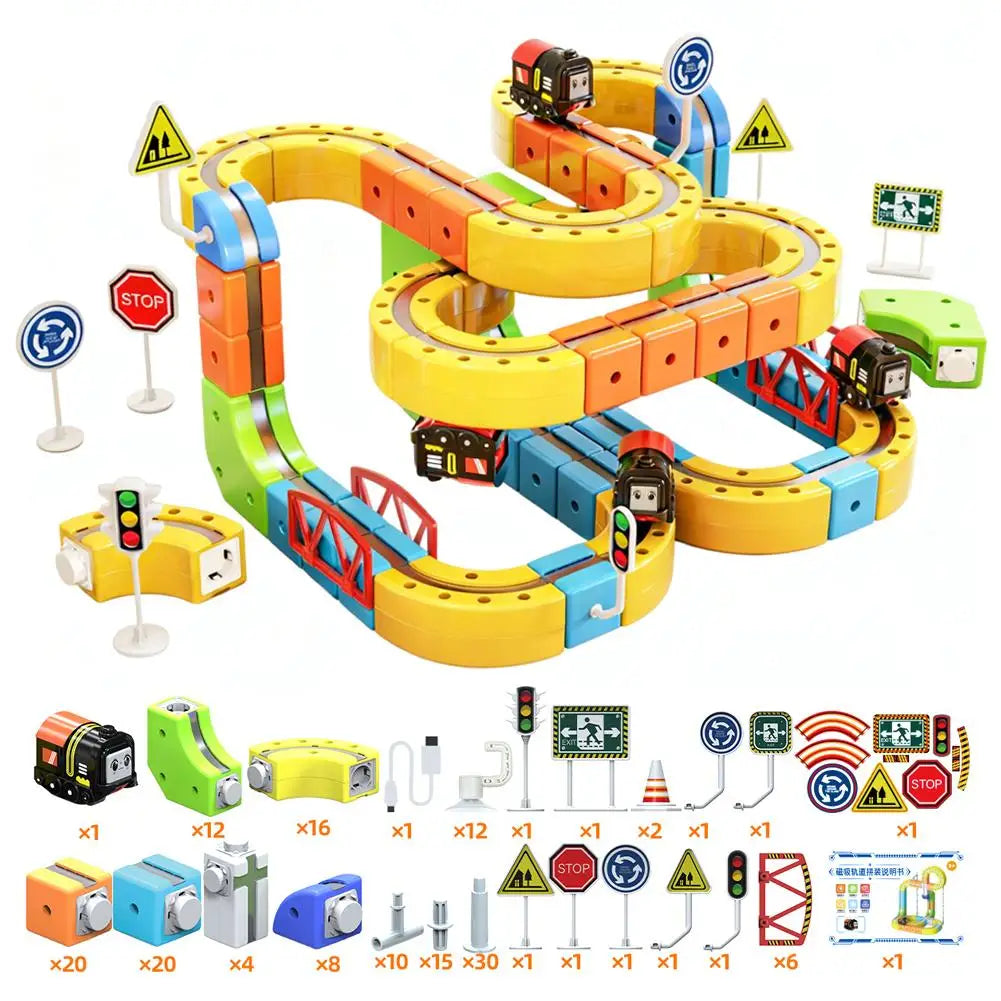 62/105/167PCS Magic Track Cube ChildrenS Educational High-Speed Rail Train Toy Boys And Girls Intellectual Diy Building Blocks