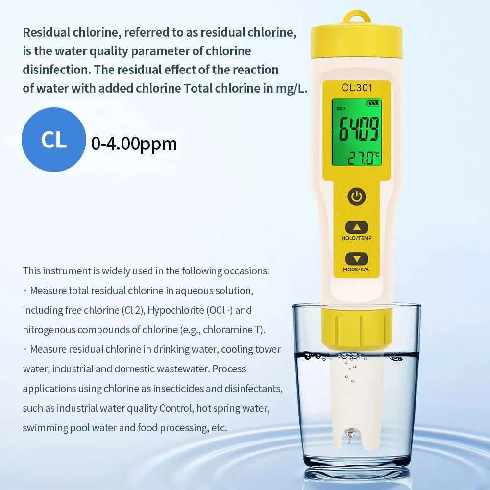 Multifunctional Chlorine Testing Pen 2/3/4/5 in 1 Water Quality Tester CL2 TEMP pH H2 ORP Measuring For Aquarium Swimming Pool