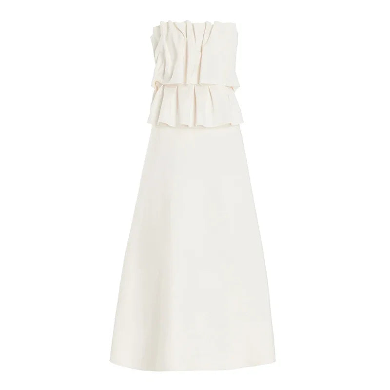 Elegant Pleated Sleeveless Long Dress Women White Slim Tube Party Dresses Female 2026 Spring New Fashion Street Maxi Robes
