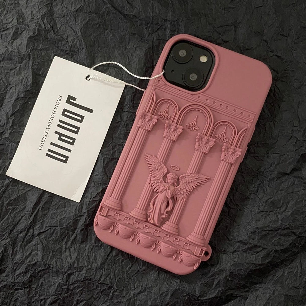 Retro Artwork 3D Angel Statue Phone Case For Iphone 16 15 14 13 12 Pro Max Literature Trendy Silicone Shockproof Soft Back Cover