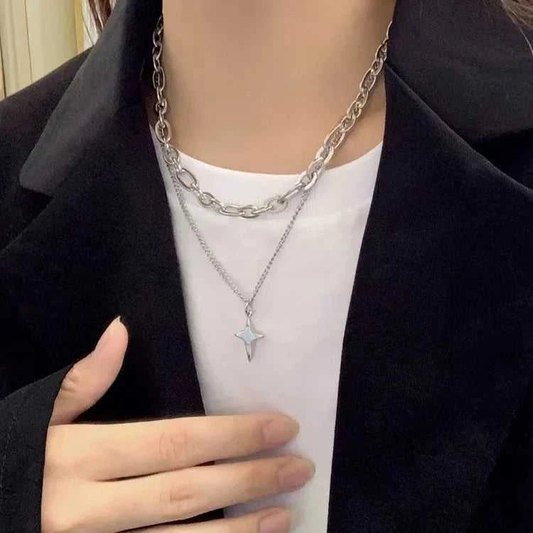New Design Double Layer Link Chain Cross Star Necklace for Women Man Teens Trendy Punk Hip hop Stainless Steel Choker The jack market .AU The jack market .AU Jewellery & Chains $ 47 <none>