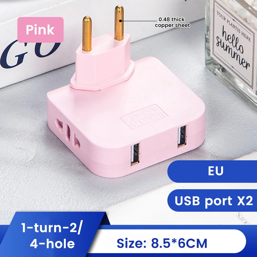 EU Universal Plug Dual USB Interface 3 In 1 Foldable Rotate Plug Hidden Socket USB 2A/5V 2500W Fast Charger Portable Travel Set