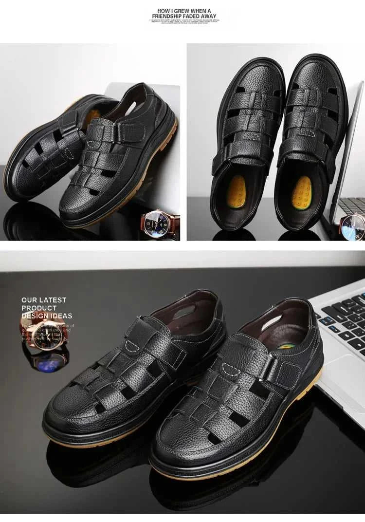 Men's Genuine Leather Sandals Breathable Summer Casual Shoes Soft Bottom Anti-Slip Hollow out Design Comfortable Dad Shoes The jack market .AU The jack market .AU Step Up Your Style: Trendy Shoes for Every Occasion! $ 74 14:193;200000124:200000364