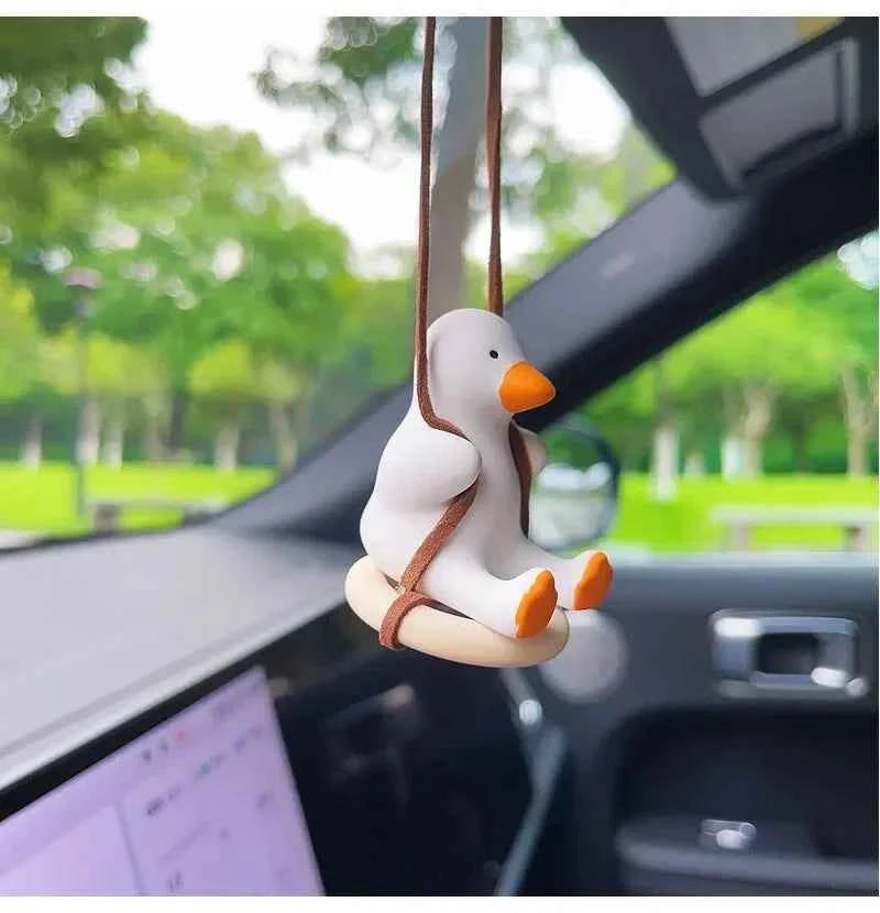 Cute Anime Car Interior Decoration Gypsum Swing Duck Auto Rearview Mirror Pendant For Kawai Car Decoration Accessories