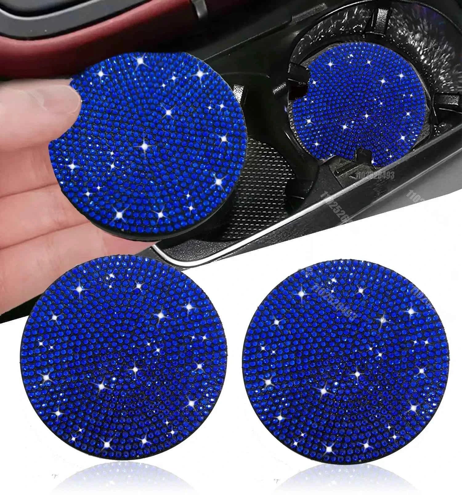 2Pcs Diamond Car Coaster Water Cup Slot Non-Slip Mat Bling Gadget Silica Pad Cup Holder Mat Auto Interior Decoration Accessories
