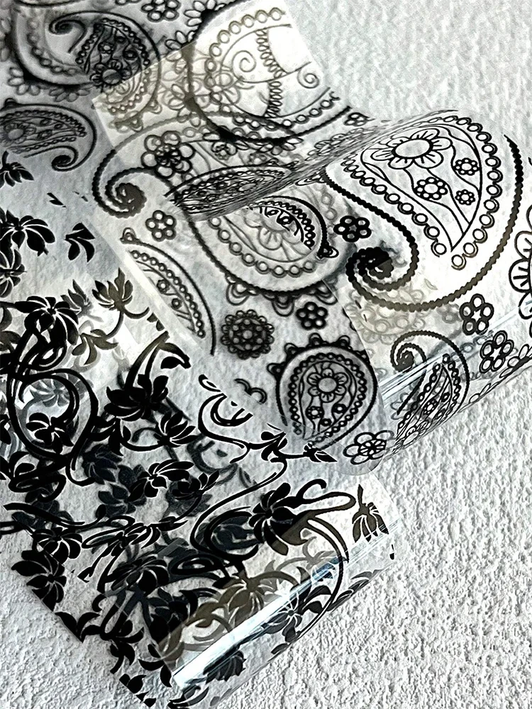 Black Floral Lace Nail Art Transfer Paper Set - 10 Sheets of Stunning Patterns for Creative Designs
