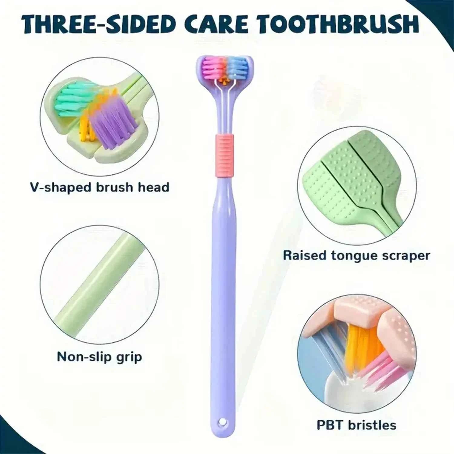 4pcs Soft Bristle 3-sided Toothbrush Gentle Clean Adult Teeth Brush for Complete Gum Care Autism Sensory Design Oral Health Tool