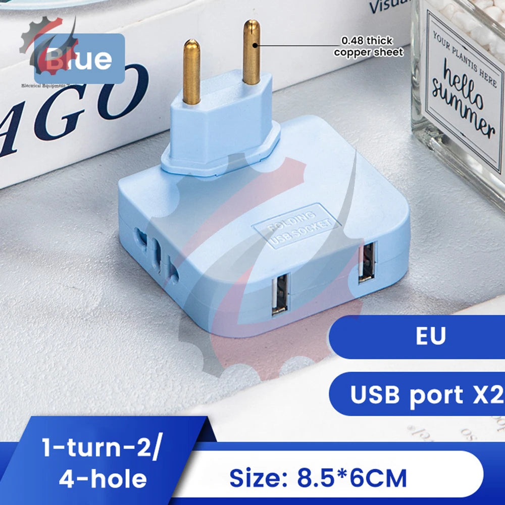 EU Universal Plug Dual USB Interface 3 In 1 Foldable Rotate Plug Hidden Socket USB 2A/5V 2500W Fast Charger Portable Travel Set