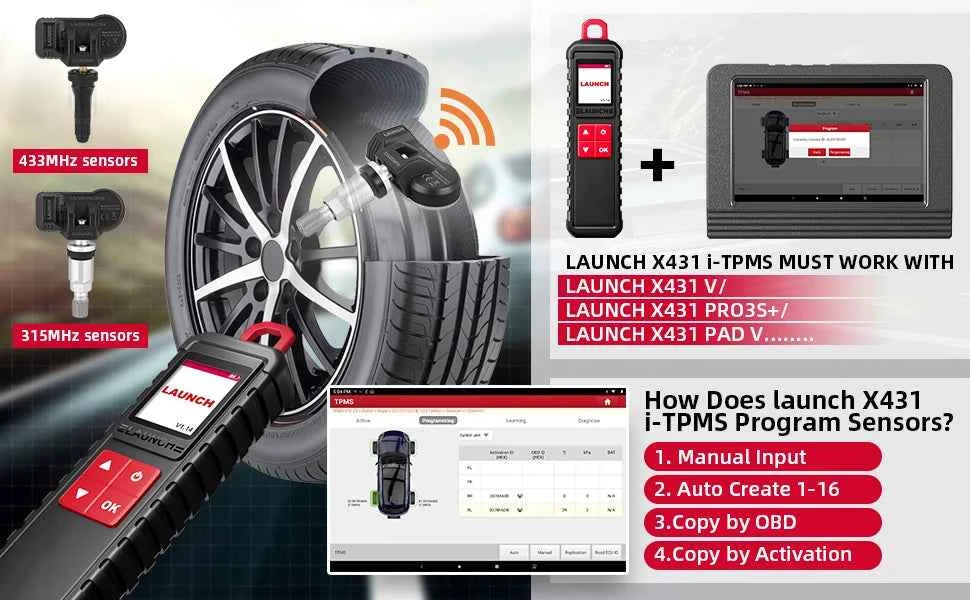 LAUNCH X431 i-TPMS Tire Pressure Diagnostic Tool Activate 315MHz/433MHz TPMS Sensor Programming Learning for X431 V VS TSGUN
