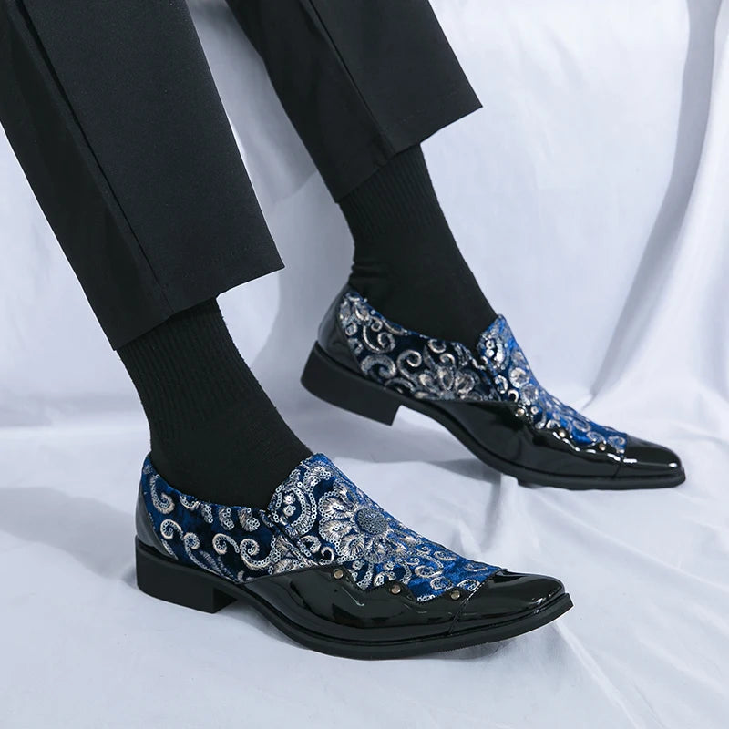 Man Embroidery Loafers Luxury Wedding Party Patent Leather Shoes for Men Designer Comfortable Breathable Formal Dress Plus Size