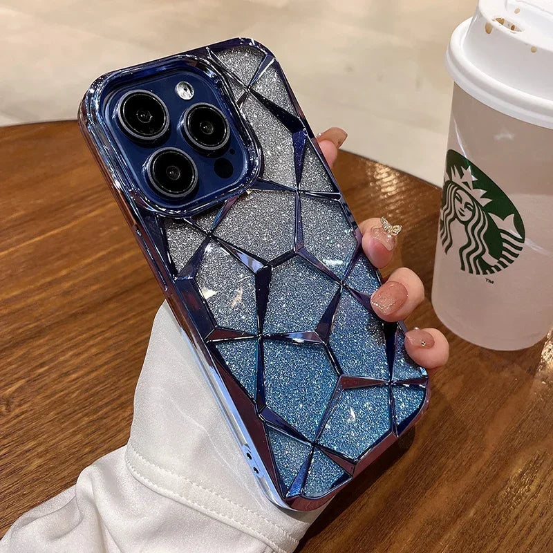 Ins Glitter Cube Diamond Case for iPhone 11-15 Pro Max & Plus - Soft Bling Cover for Ultimate Luxury & Protection