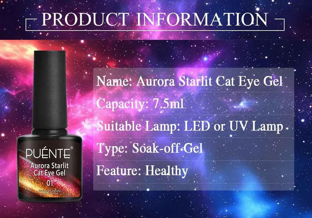 PUENTE Cat Eye Magnetic Gel Nail Polish - Vibrant Starry Galaxy Effect, Soak Off UV, 7.5ML
