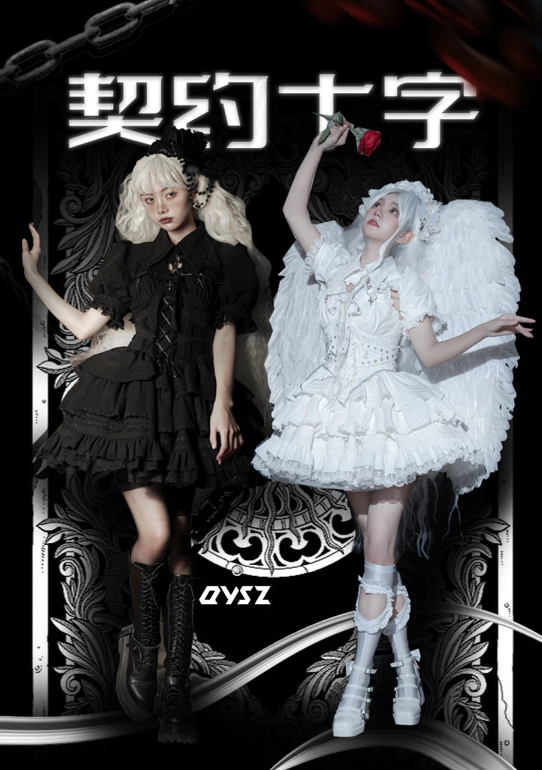 Gothic Lolita JSK Dress with Bow & Spaghetti Straps - Chic Mini Dress & Waistcoat Set for Sweet Style
