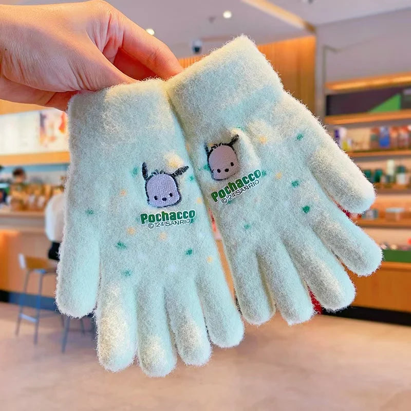 Sanrio Gloves Kawaii My Melody Kuromi Cold-Proof Winter Finger Gloves  Warm Children Toddler Christmas Gifts
