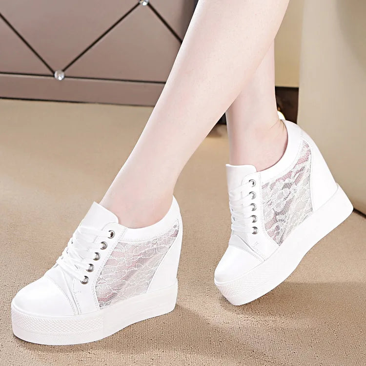 High Top Women's Casual Shoes Leather Casual Sneaker Hidden Increased Ladies Ankle Boots New Plush Woman Platform Boots Botines