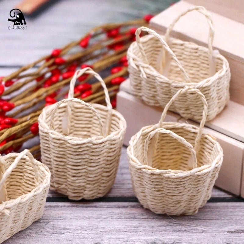 1:12 Straw Basket Simulation Food Basket Model Toys for Doll House Decoration 1/12 Dollhouse Miniature Accessories