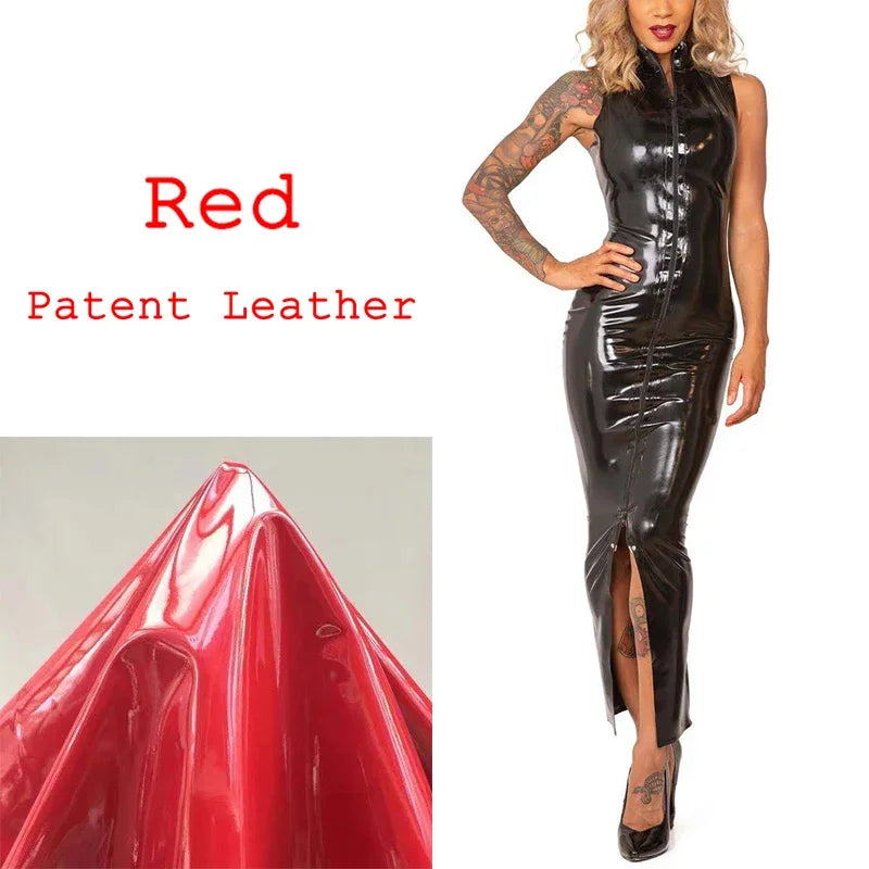 Women's Faux Leather Maxi Dress – Slim Fit Bodycon Club Dress