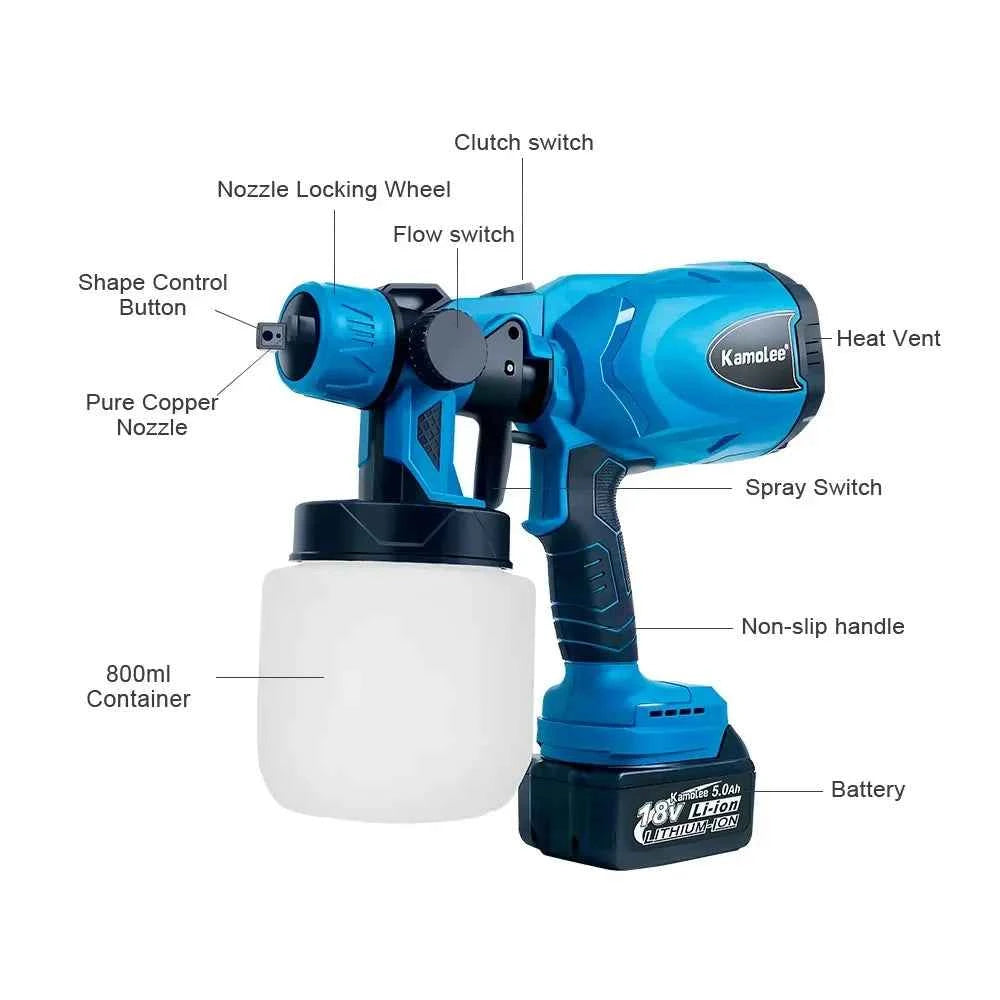 Kamolee 800ml Wireless Charging Sprayer 18V-21V Battery Household Portable Electric Airbrush Paint/Spray Gun Tool