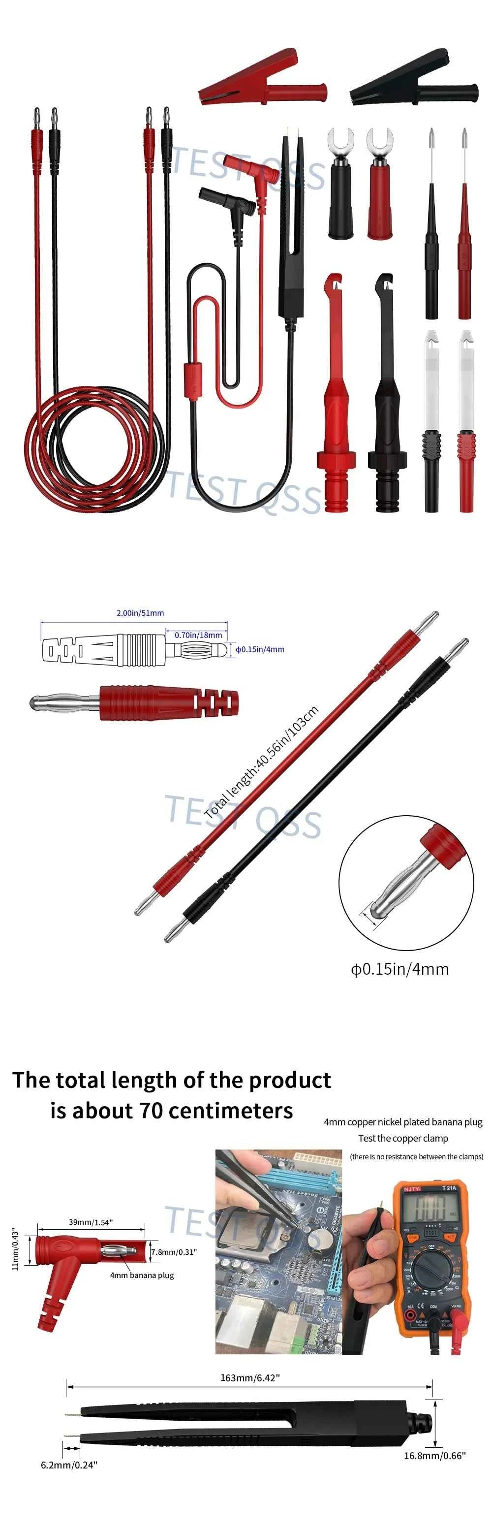 QSS Multimeter Test Leads Kit Digital Electrical Test Probes Set for Automobile Circuit Repair Wire-Piercing Needle
