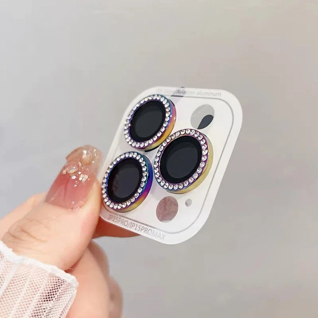 GlamLens Diamond Camera Lens Protectors for iPhone 14 15 16 Pro Max – 2-3 Pcs Sparkling Glass Shield