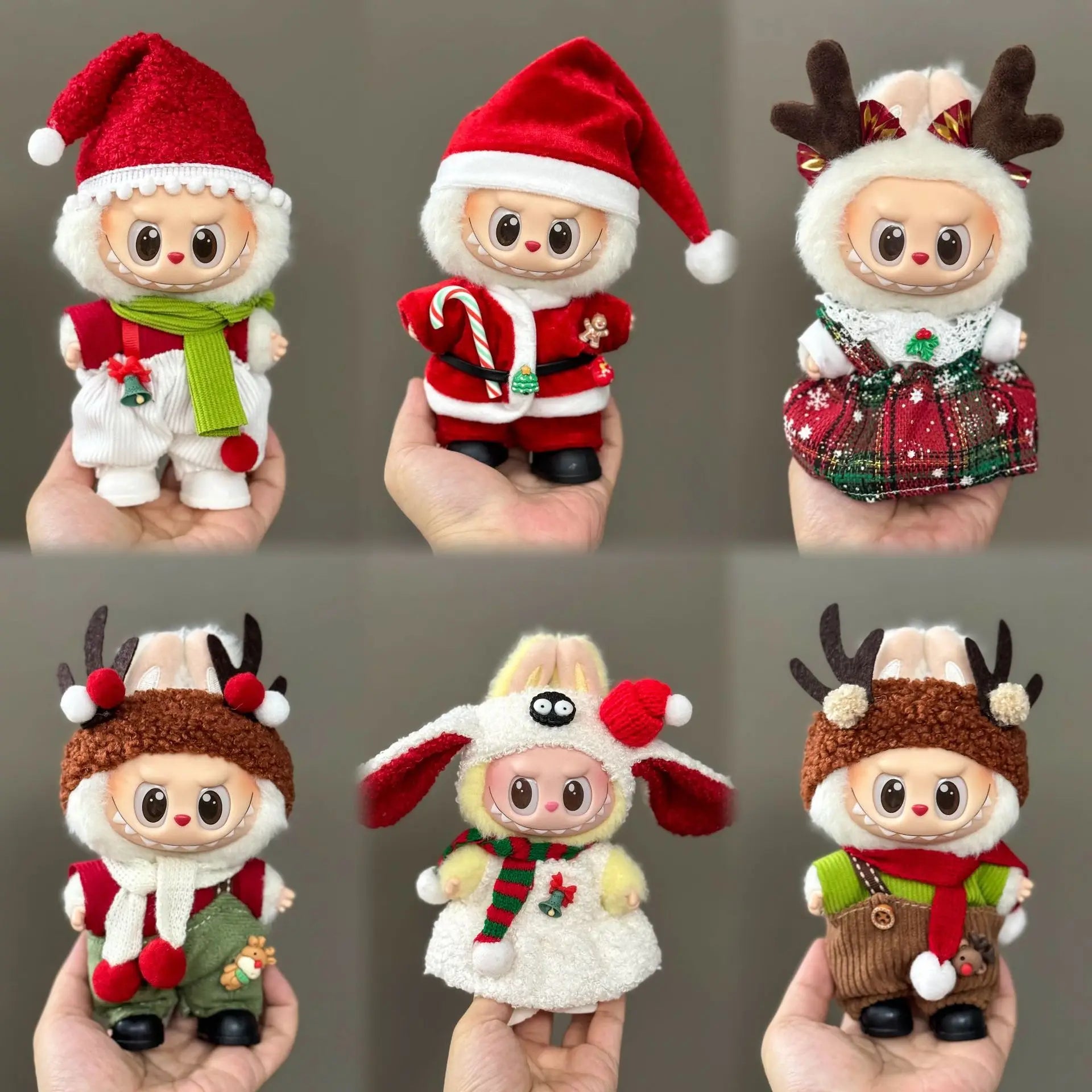 For 17cm Labubu 3.0 Dolls Accessories DIY Doll Clothes Heartbeat Long Eared Furry Rabbit Costume Cartoon Dress Up Christmas Gift