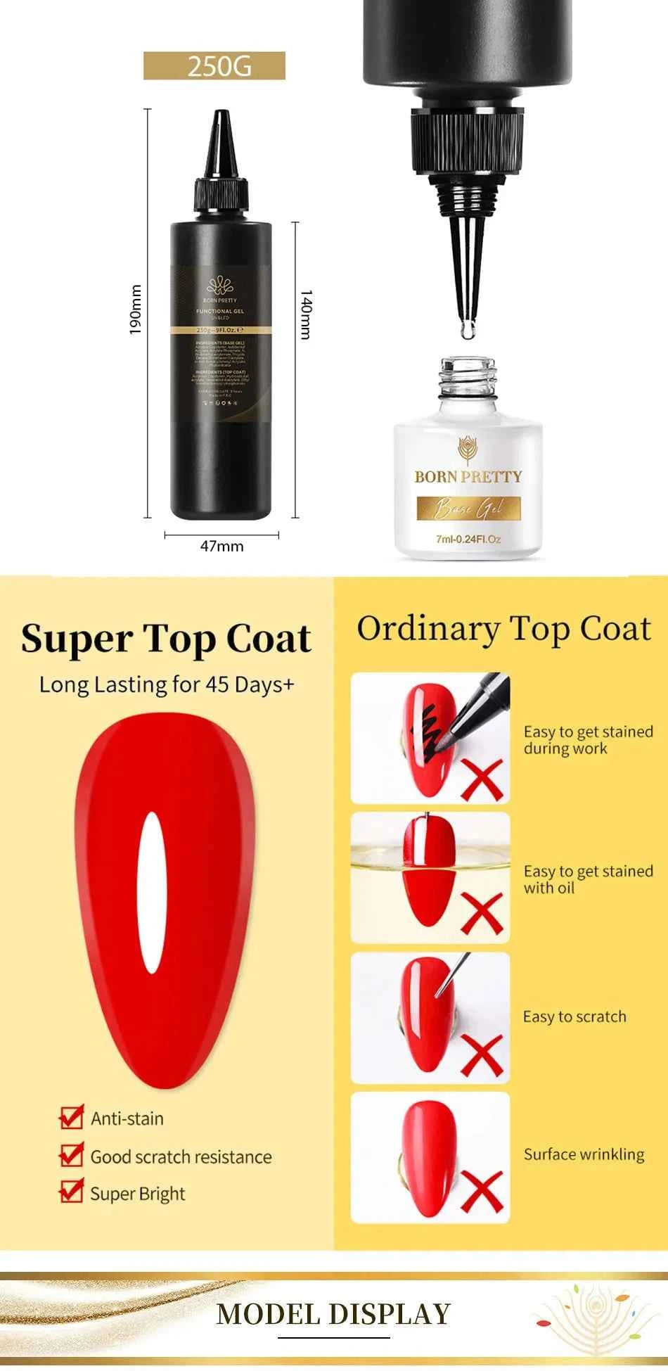BORN PRETTY 250g Super Top Coat Professional Nail Art Soak Off Top Coat Long-lasting Anti-Stain Functional Gel Polish