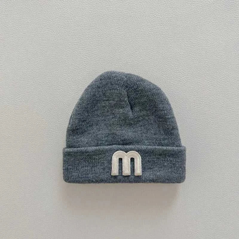 Autumn Winter Baby Knitted Hat Solid Color P Letter Infant Boy Girl Beanie Cap Casual Warm Toddler Crochet Bonnet Hat