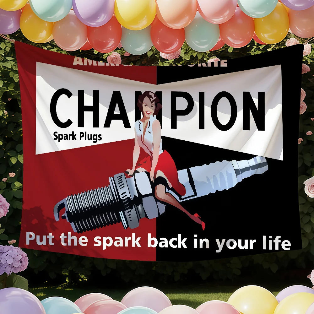 C-Champion Spark Plugs Logo Flag Suitable For Birthday Parties Living Room Bedroom And Outdoor Camping Decorations