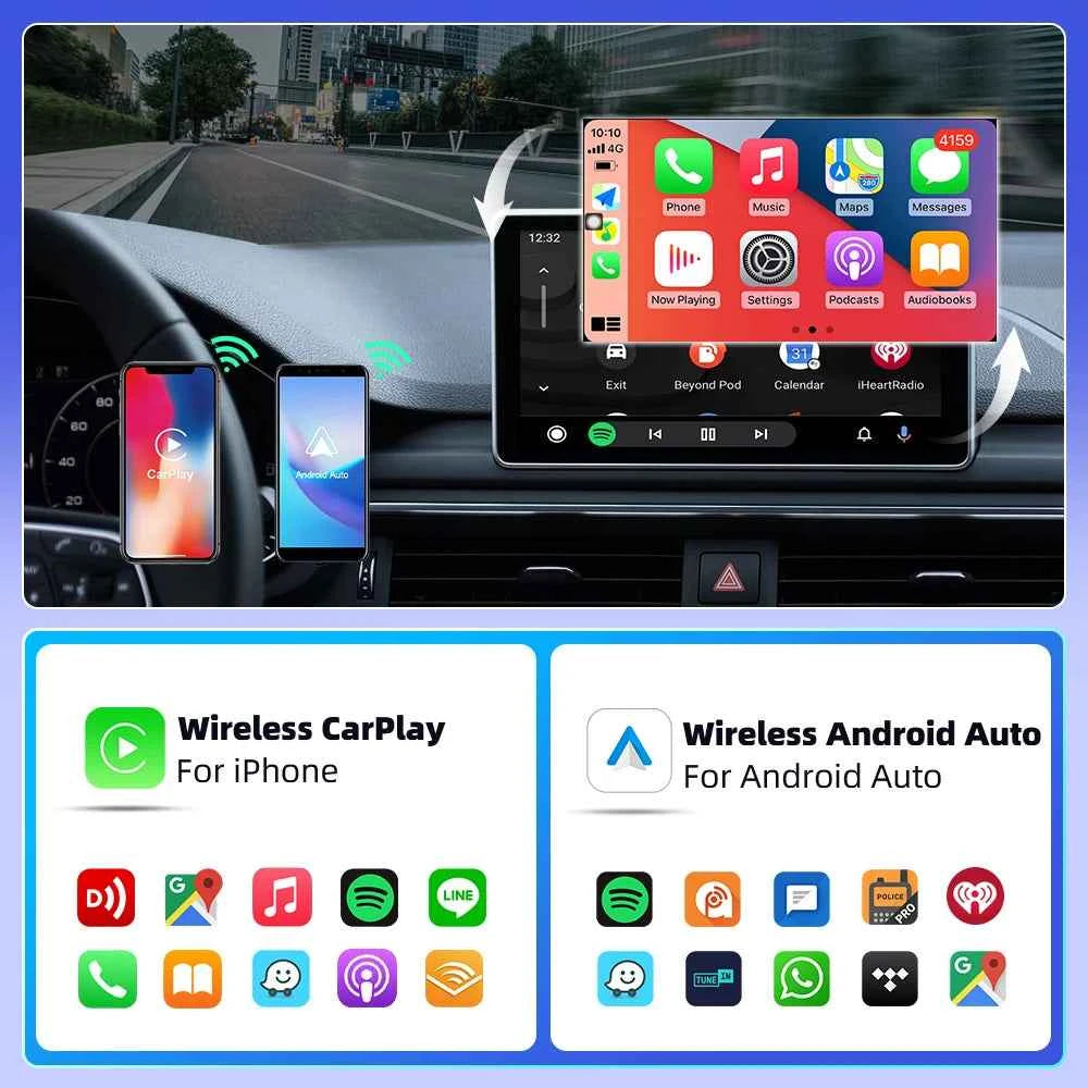 Carplay Android Wireless 2-In-1 Adapter Car Gadget Smart Magic Box Plug and Play 5Ghz Wifi Plug and Play Seconds Link