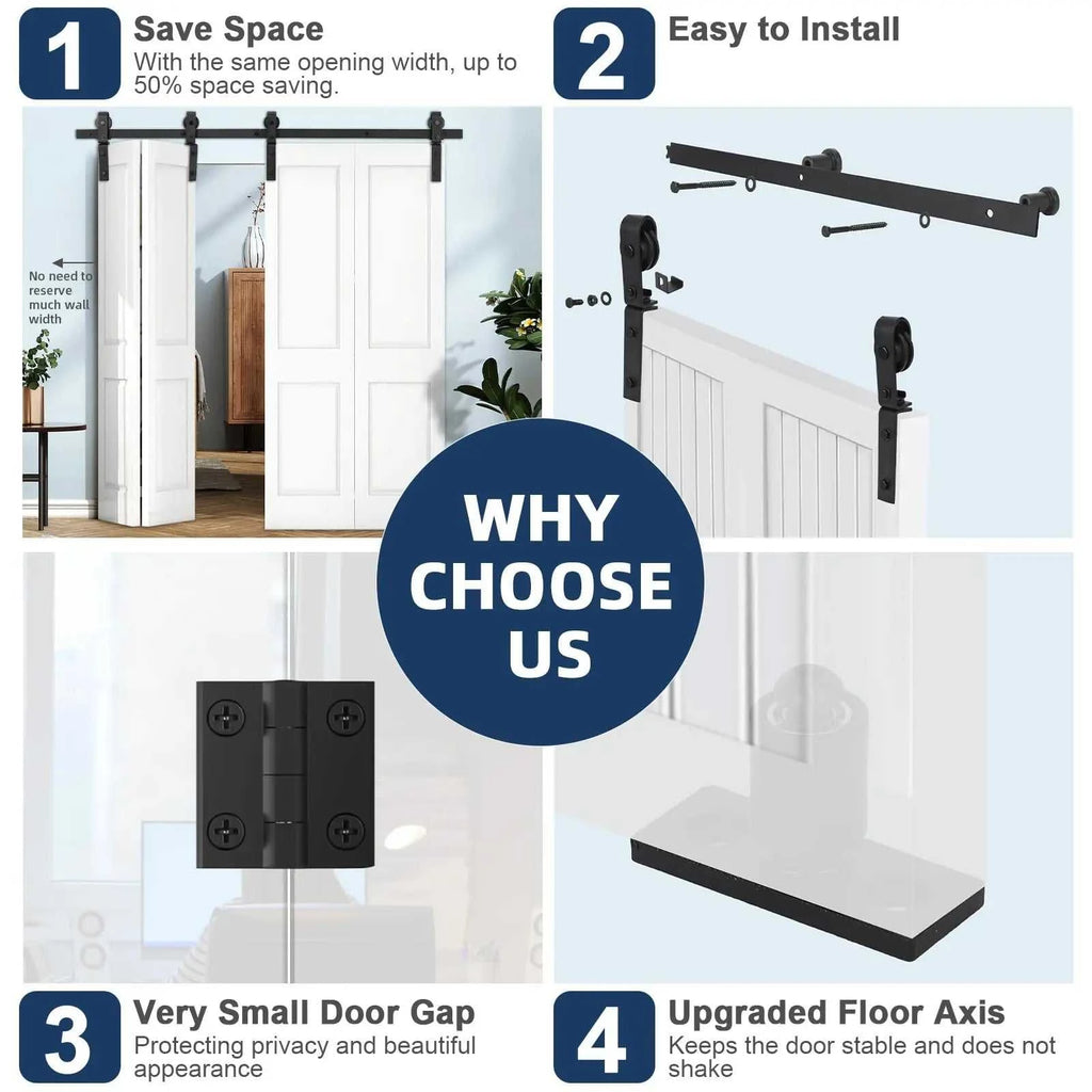 Heavy Duty Bi-Folding Sliding Barn Door Hardware Kit Quiet Side-Mounted Roller – 2/4 Bifold Doors For Closet Laundry Bedroom The jack market .AU The jack market .AU Home $ 131 14:365458#52in for 4 Doors;200007763:201336106
