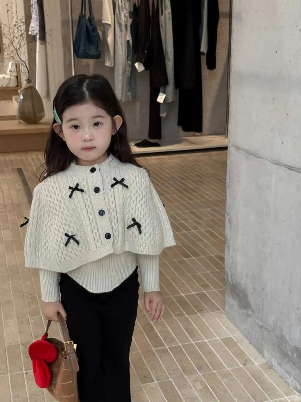 2025 Autumn New Children Clothing Korean Children Clothing Girls Retro Bow Sweater Cape Sweater Two Piece Set The jack market .AU The jack market .AU Mum & Kids: Essential Products for Every Family $ 35 14:193#pant;200000463:200004187#90cm