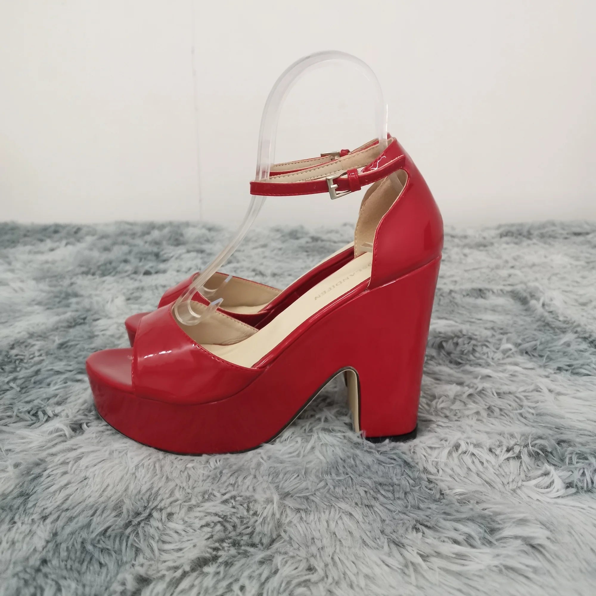 Women Sandals 2026 Summer Ankle Strap Pumps Colourful Sexy Peep Toe Square High Heels Flock Platform Wedding Pole Dancing Shoes