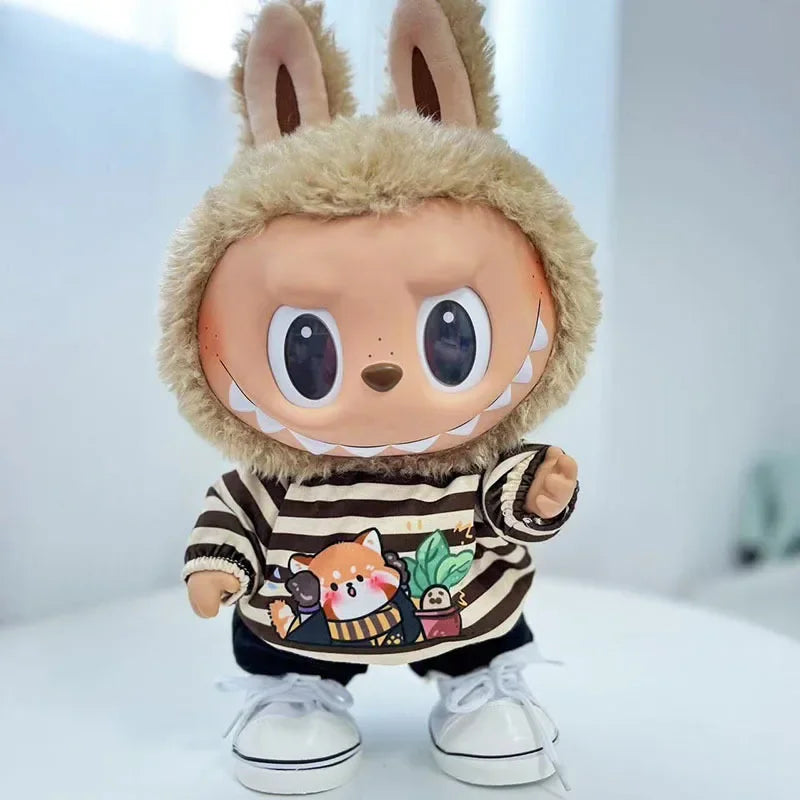 For 38Cm Labubu outfit vinyl plush doll clothes for Korea Kpop Exo Labubu doll clothes striped animal shirt set