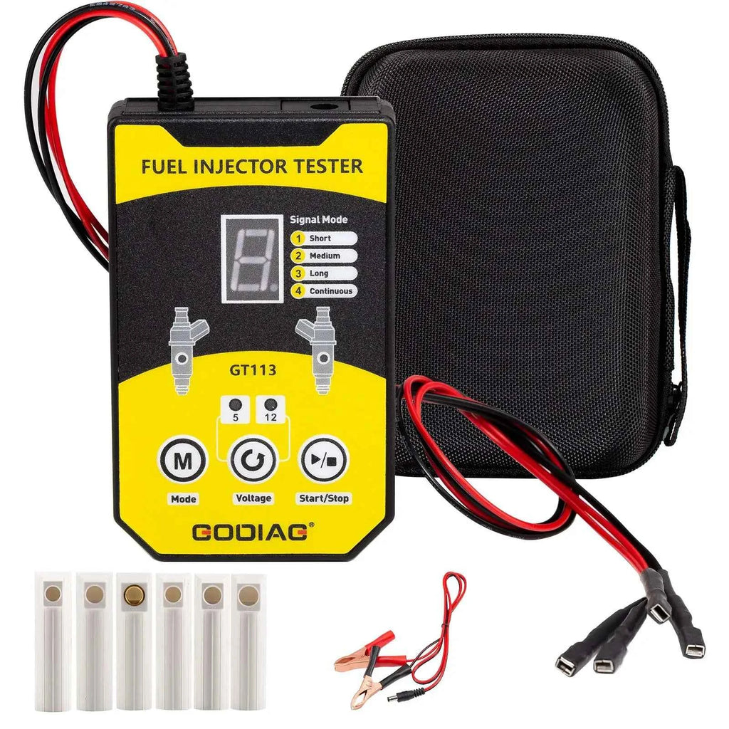 GODIAG GT113 Universal Fuel Injector Tester Cleaner Cleaning Tool with 6 Sizes of Adapters 8 Pulse Modes for Cars Motorcycle