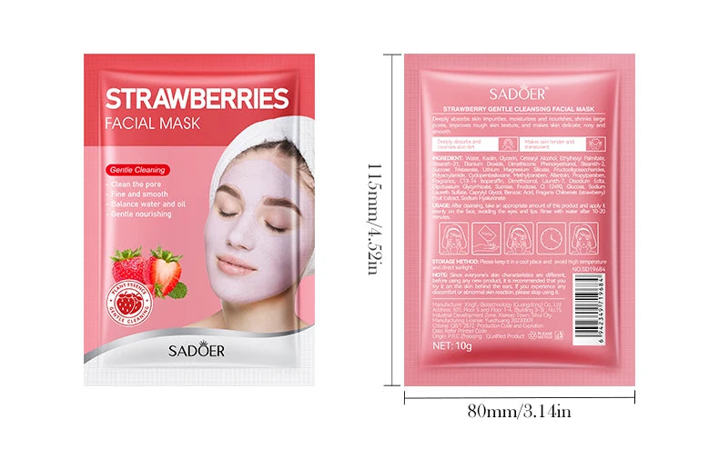 5pcs SADOER Strawberry Face Mask Mud Masks Facial Moisturizing Blackhead Removal Clay Skin Care Products