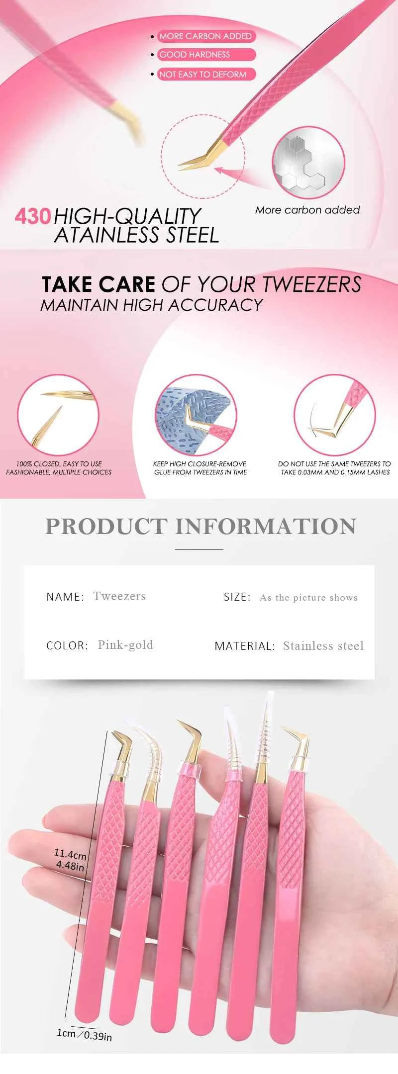 New 1Pc Eyelash Tweezers Anti-static Non-magnetic Professional Pincet 3D Eyelash Extension Tweezer 100% Closure Makeup Tool