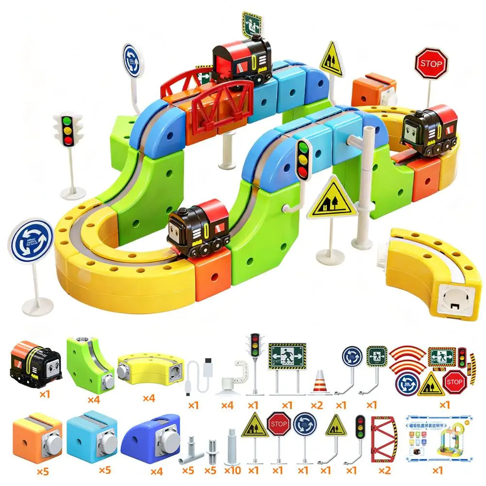62/105/167PCS Magic Track Cube ChildrenS Educational High-Speed Rail Train Toy Boys And Girls Intellectual Diy Building Blocks