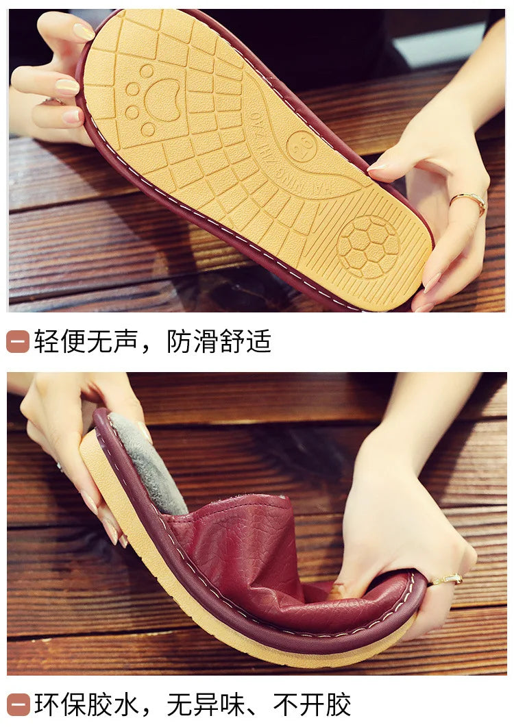 Soft Short Plush Men's Slippers Plus Size 44-45 Indoor Leather Slippers Winter Fashion Shoes 2026 New Unisex Home Slippers
