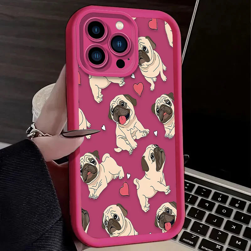 Cute Glasses Pug Dog Case For iPhone 16E 16 15 14 13 12 11 Pro Max X XS X S Max XR SE 2020 7 8 Plus Shockproof Silicone Funda