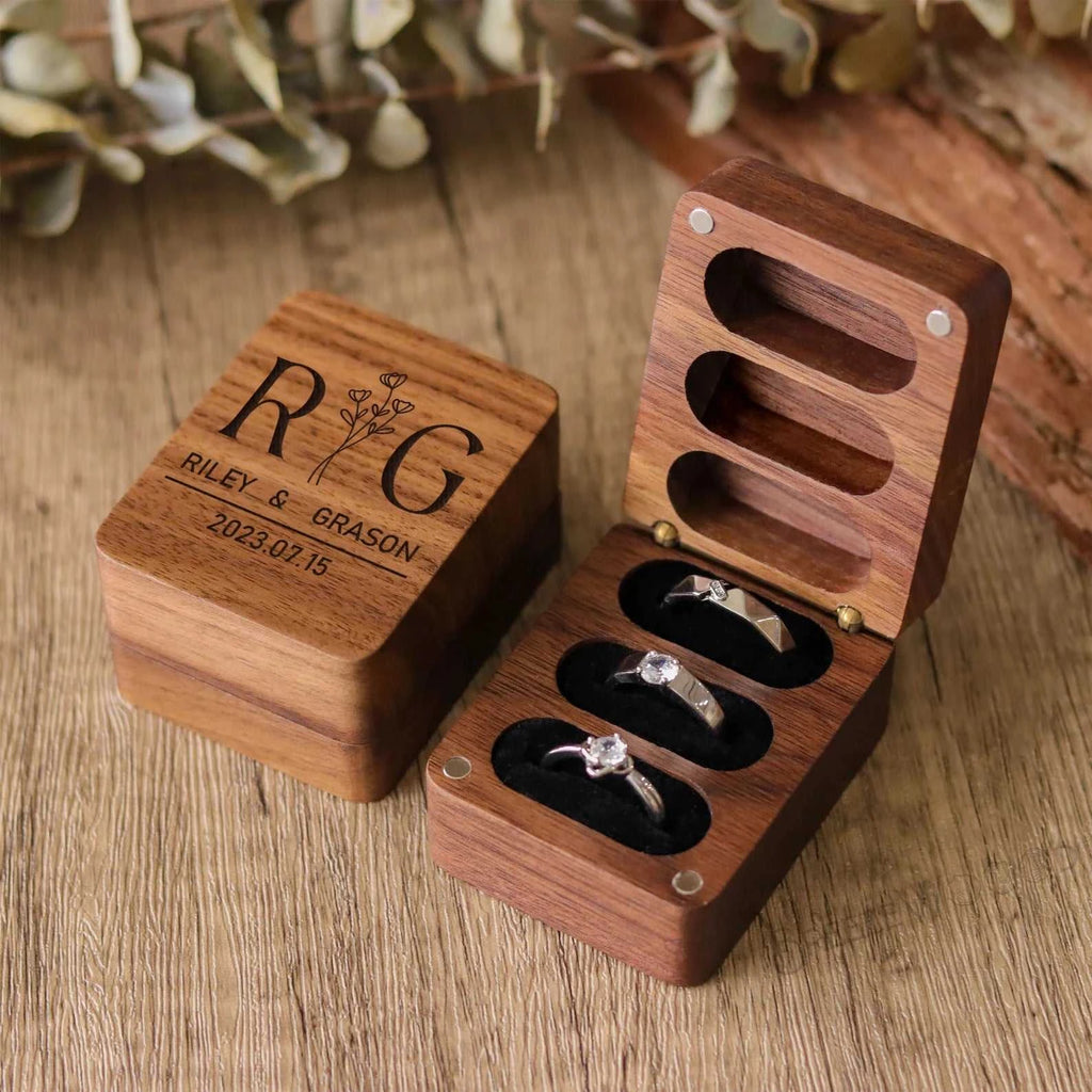 Custom Engraved Wooden Ring Box - Personalized Walnut Jewelry Holder for Engagement, Wedding, Anniversary, Proposal, and Gift St The jack market .AU The jack market .AU Jewellery & Chains $ 54 14:1052#RB604-Design 8