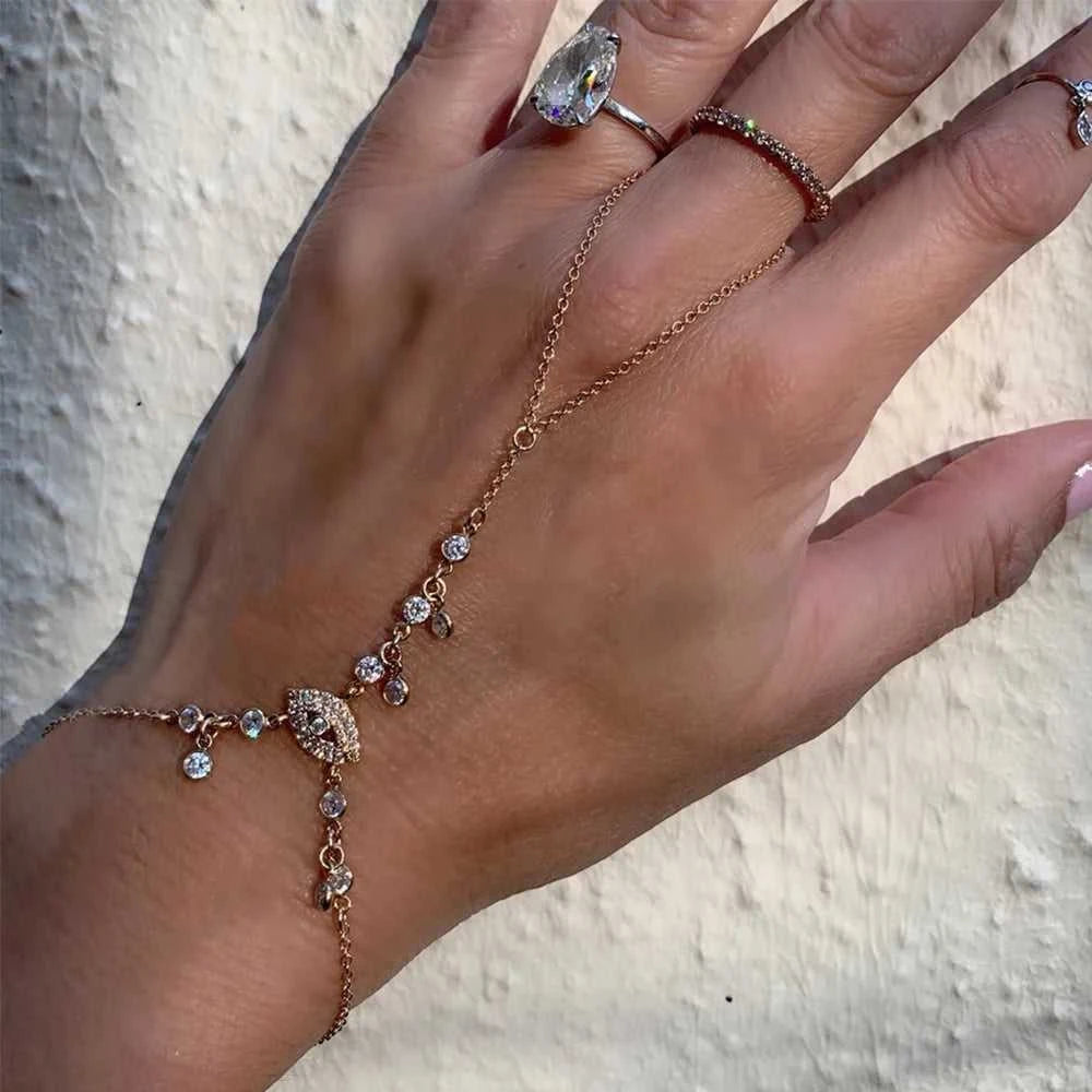 New Evil Eye Bracelet, Bohemian Style, Rhinestone Connecting Finger Bracelet, Stylish Jewelry The jack market .AU The jack market .AU Jewellery & Chains $ 48 200001034:361181
