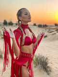 Design Sexy Tassel Outfits Hand Made Greek Goddess Roman Lady Dress Bohemia Vocation Beach Party Women Two Pieces Set