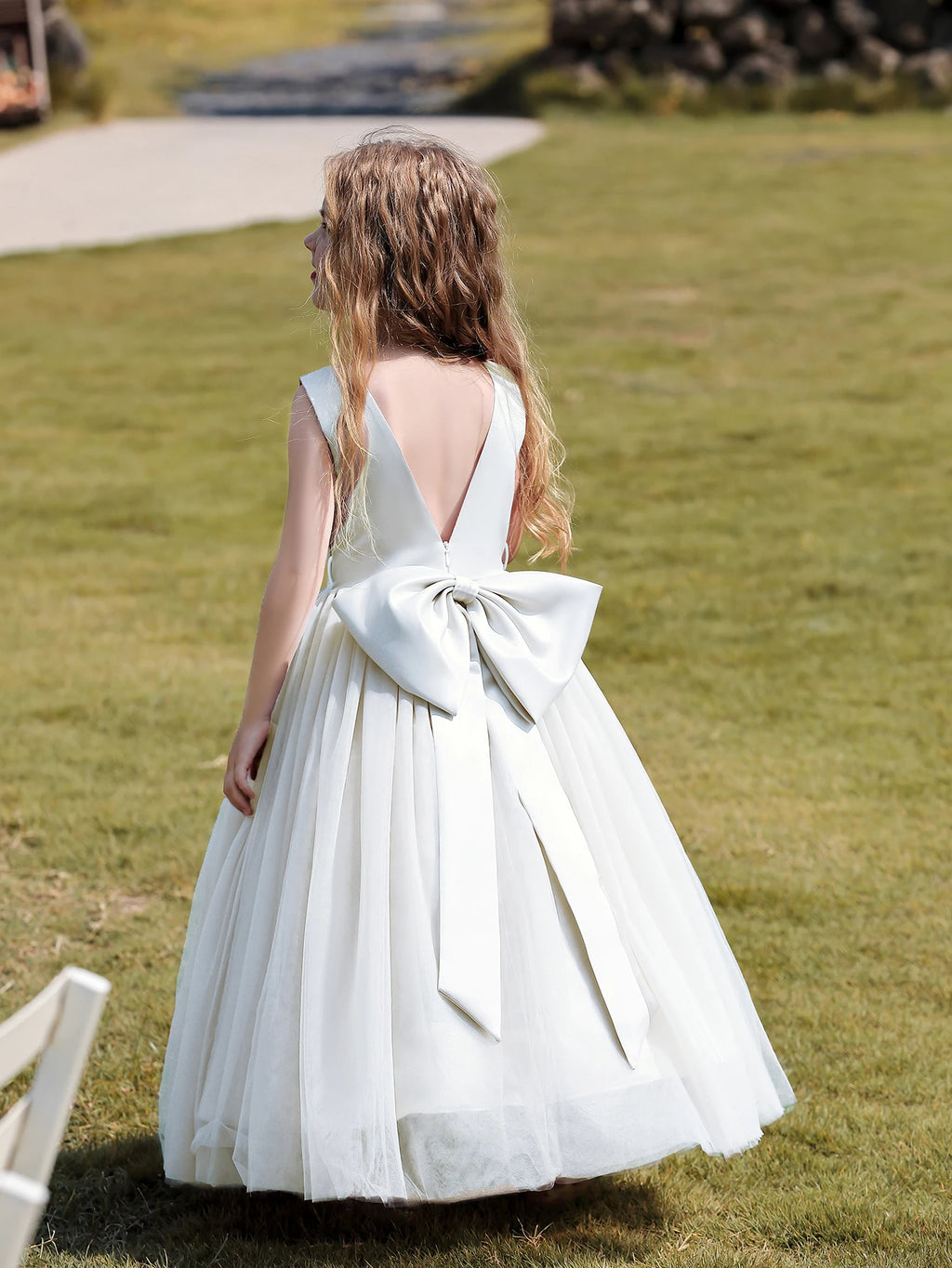 Satin Flower Girls Dress for Tulle Wedding Party Backless Casual Formal Pageant Children Clothing High Quality Ball Gowns