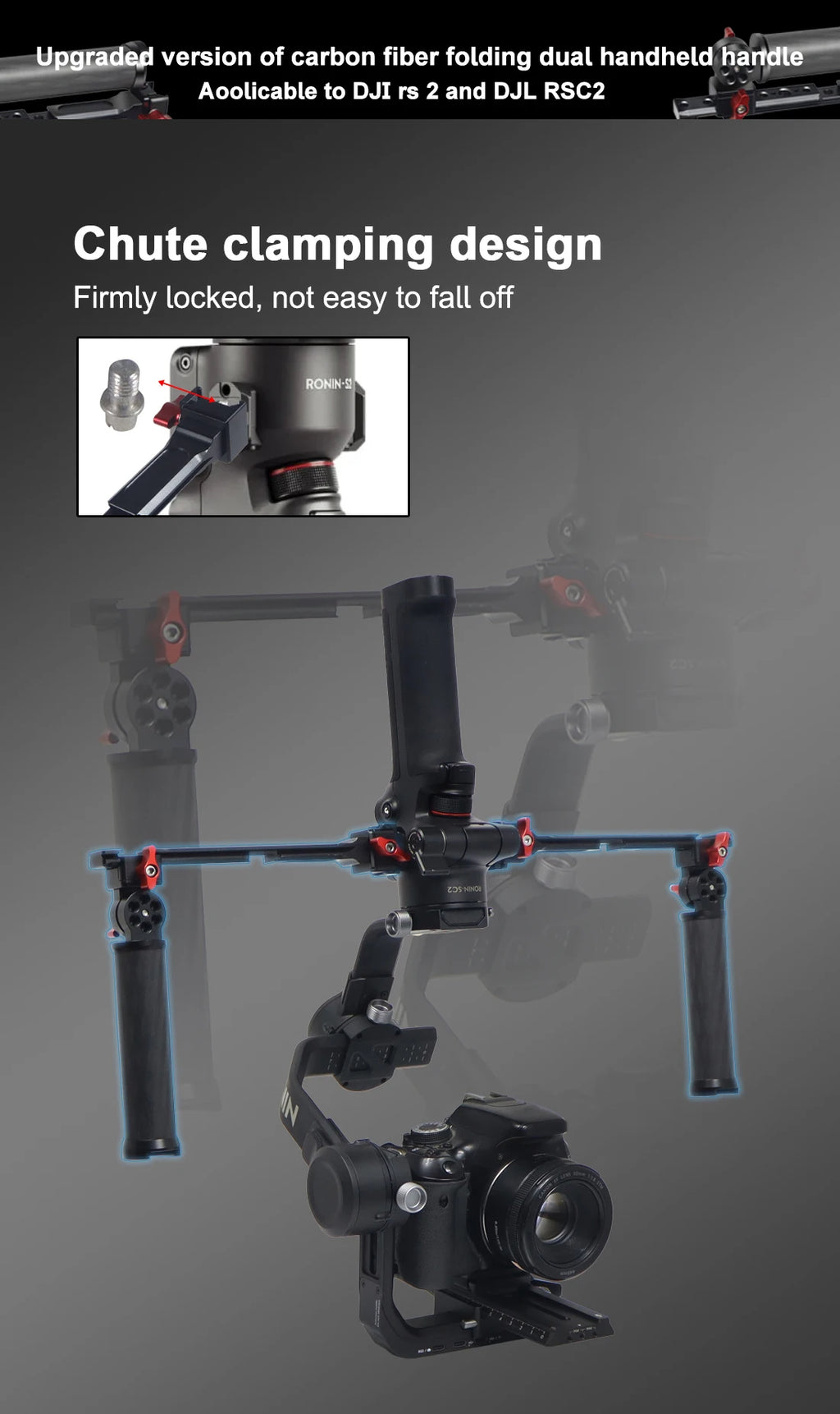 Carbon Fiber L Bracket Handle Grip Foldable Cold Shoe Mount Clamp for DJI Ronin RS3 RS4 Mini RS2 RSC2 Handheld Gimbal Stabilizer