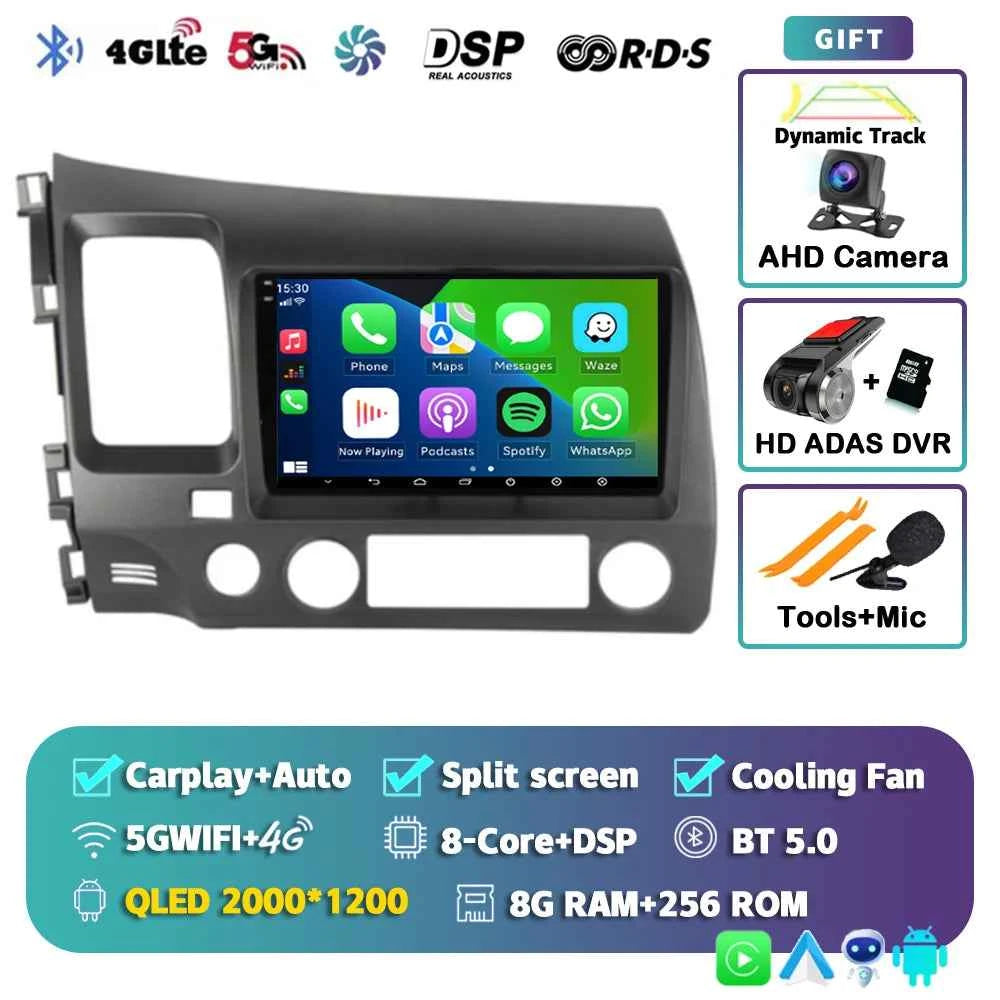 Android 15 Car radio For Honda Civic 8th 2005-2011 Carplay Android auto Qualcomm Car stereo Multimedia player 4G wifi 48EQ 2 din