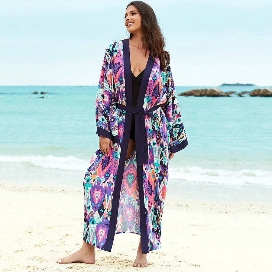 2026 Women's Kaftan Beach Cover-Up Dress - Stylish Long Tunic for Summer Bikinis & Beachwear