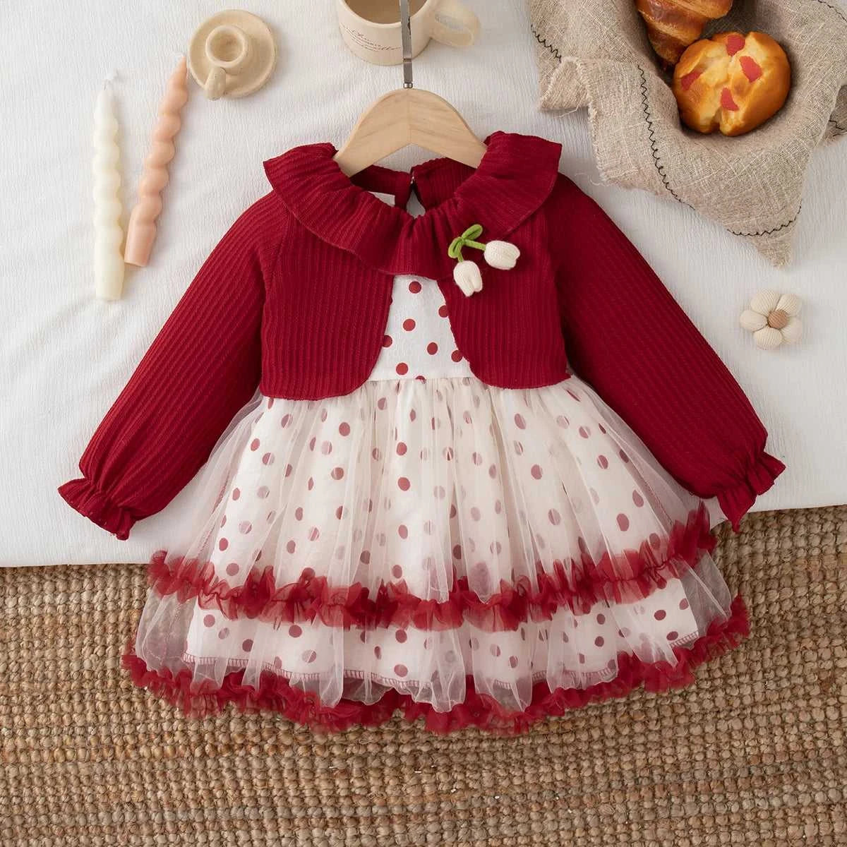 Baby Girl Birthday Party Dress Tulip Polka Dot Knitted Doll Neck Mesh Baby Girl Dress Gentle And Sweet Baby Girl Clothing The jack market .AU The jack market .AU Mum & Kids: Essential Products for Every Family $ 30 14:496;200000463:200661895#L(9-12M)