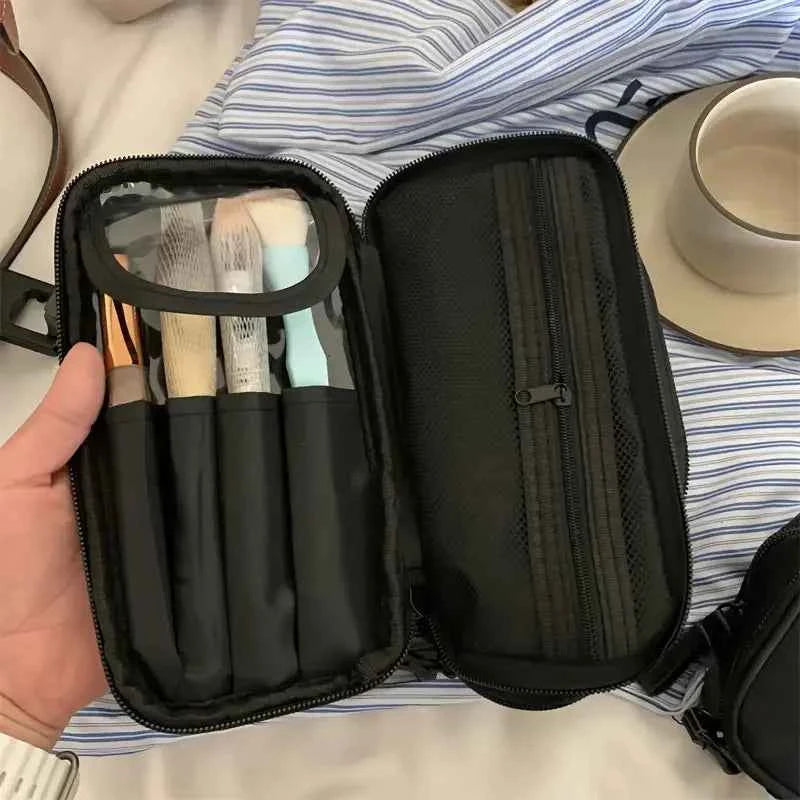 Large Capacity Makeup Brushes Storage Bag Double-Zipper Comestic Tools Organizer Wide-open Vertical Free-Standing Brush Holder