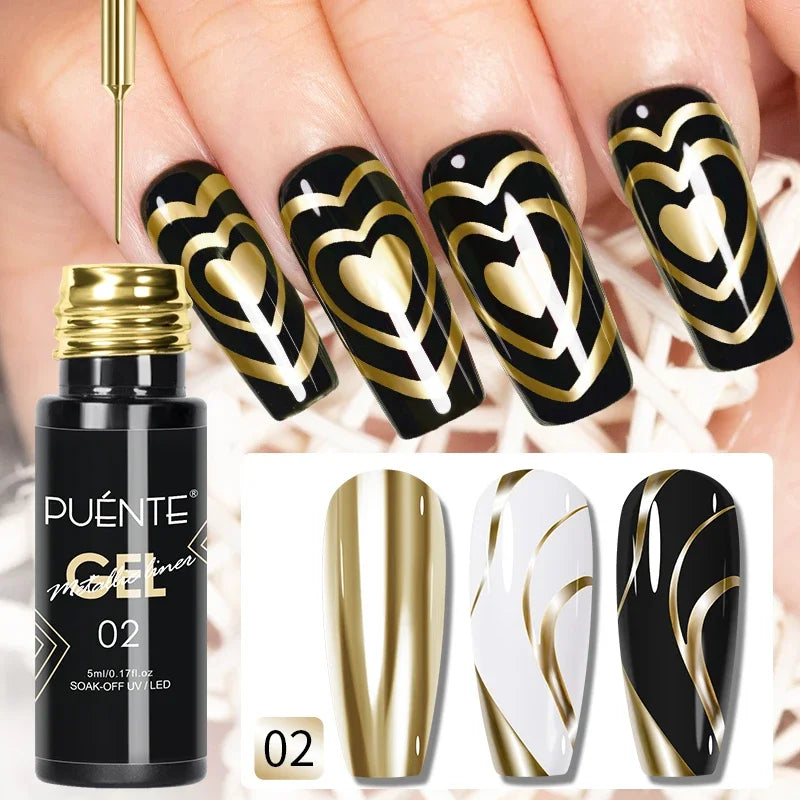 BrandName Chrome Mirror Effect Gel Polish - 5ml Golden Silvery Metallic Liner for Stunning French Nail Art