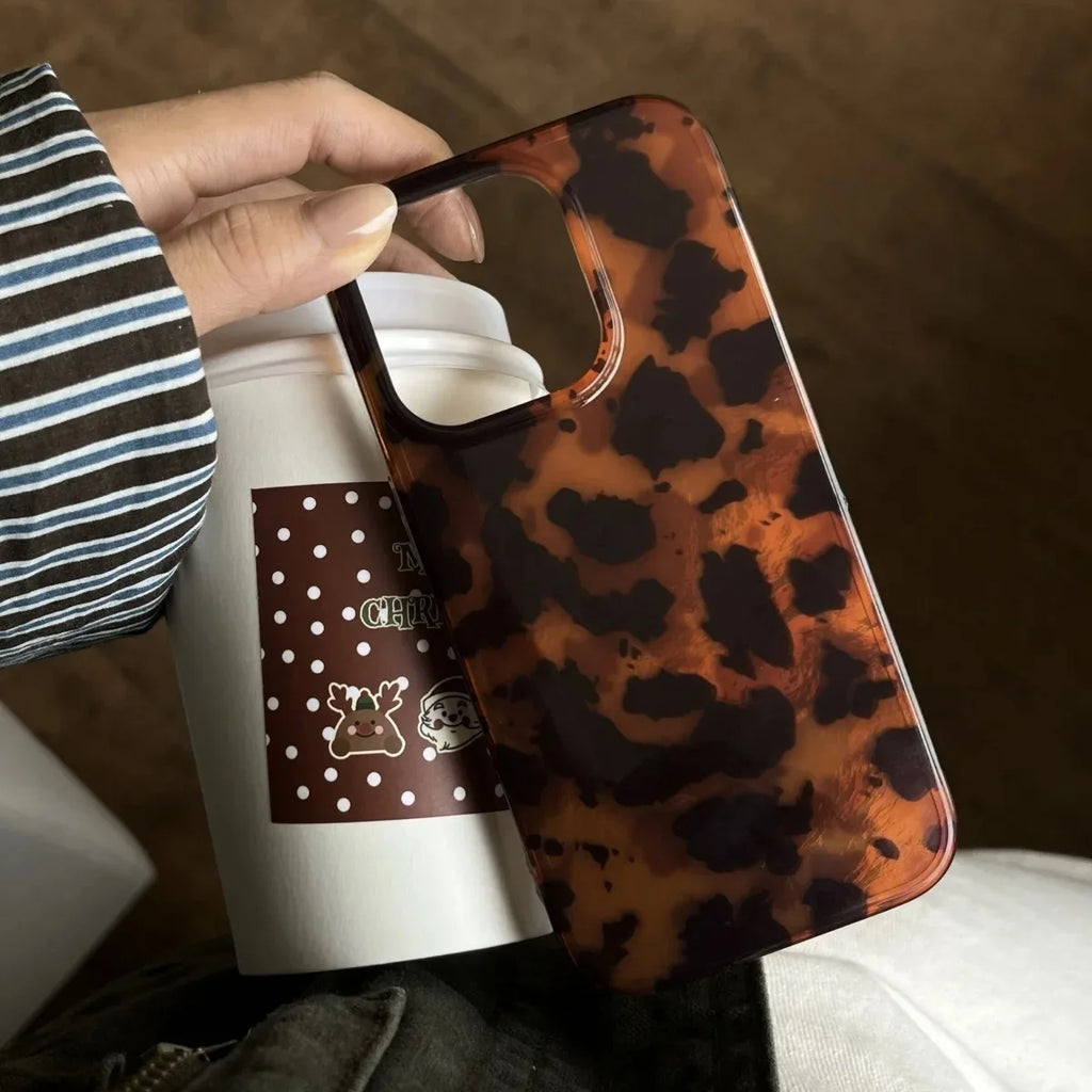Retro Amber Leopard Print Laser Phone Case - Stylish Soft Cover for iPhone 17 16 15 14 13 12 11 XS XR 7 8 Plus